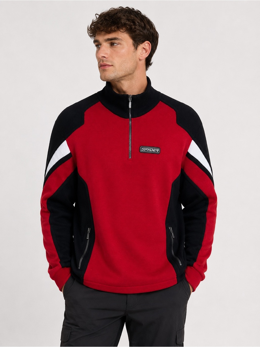 Spyder Half Zip Heavyweight Fleece Pullover Chest Logo Adjustable Waist Men XL